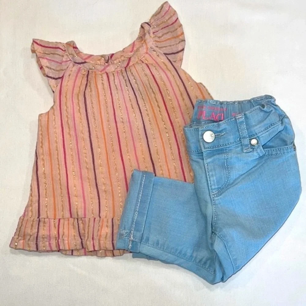 THE CHILDREN’S PLACE girls 12-18mo spring summer jean & top 2 piece outfit